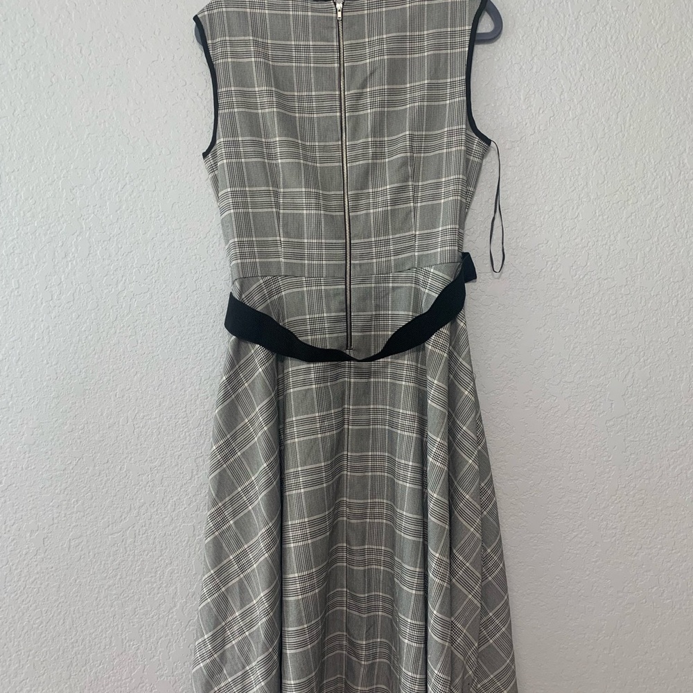 Danny & Nicole Gray Plaid Midi Dress with Black Trim - Picture 2 of 3